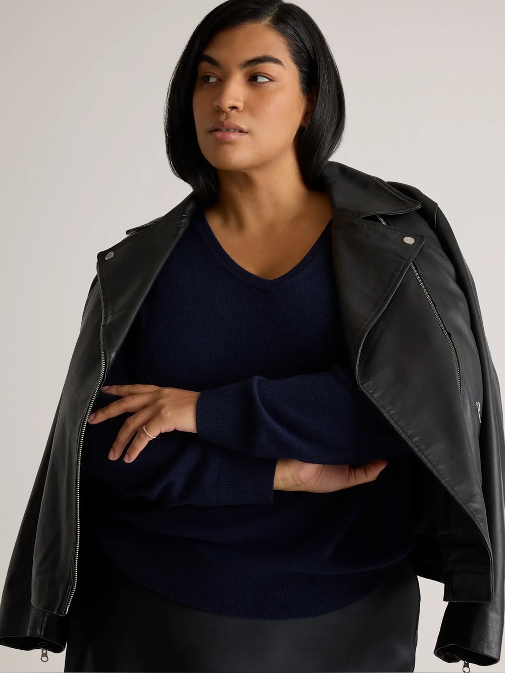 NWT Quince True Navy Mongolian Cashmere V-Neck Sweater Size XXL